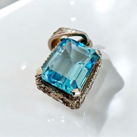 Art Deco Blue Topaz & Marcasite Sterling Silver Pendant - Picture 1 of 10
